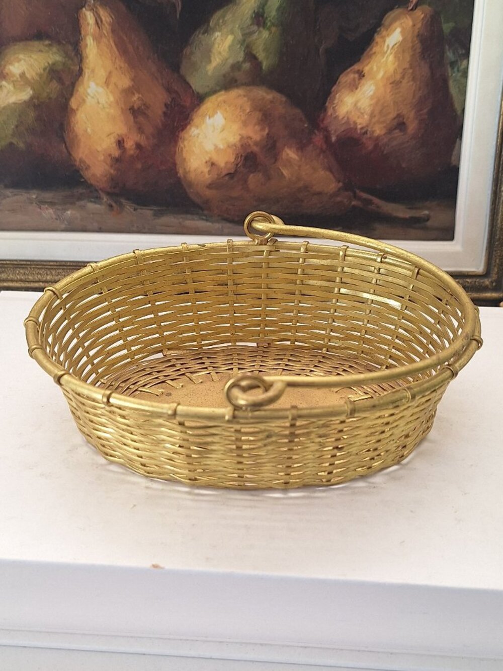 Vintage brass woven basket bowl